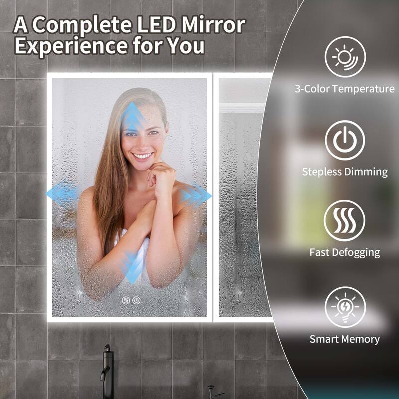 40" x 30" Lighted Medicine Cabinet with Mirror, Recessed Medicine Cabinets for Bathroom - 40" x 30"