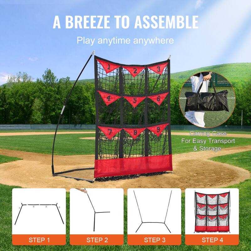 9 Hole Baseball Net with Carry Bag, Strike Zone, Ground Stakes, for Youth Adults
