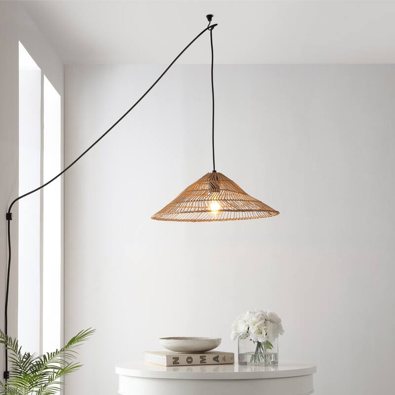 Lucas 1-Light Farmhouse Coastal 180" Cord Plug-In or Hardwired LED Pendant, by JONATHAN Y