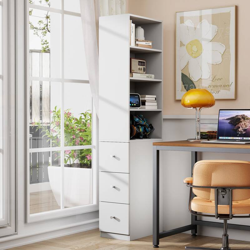 70.8" Bookshelf with Drawers, Bookshelf and Bookcase with 4-Tier Open Shelves, Tall Bookcase Tall Storage Cabinet