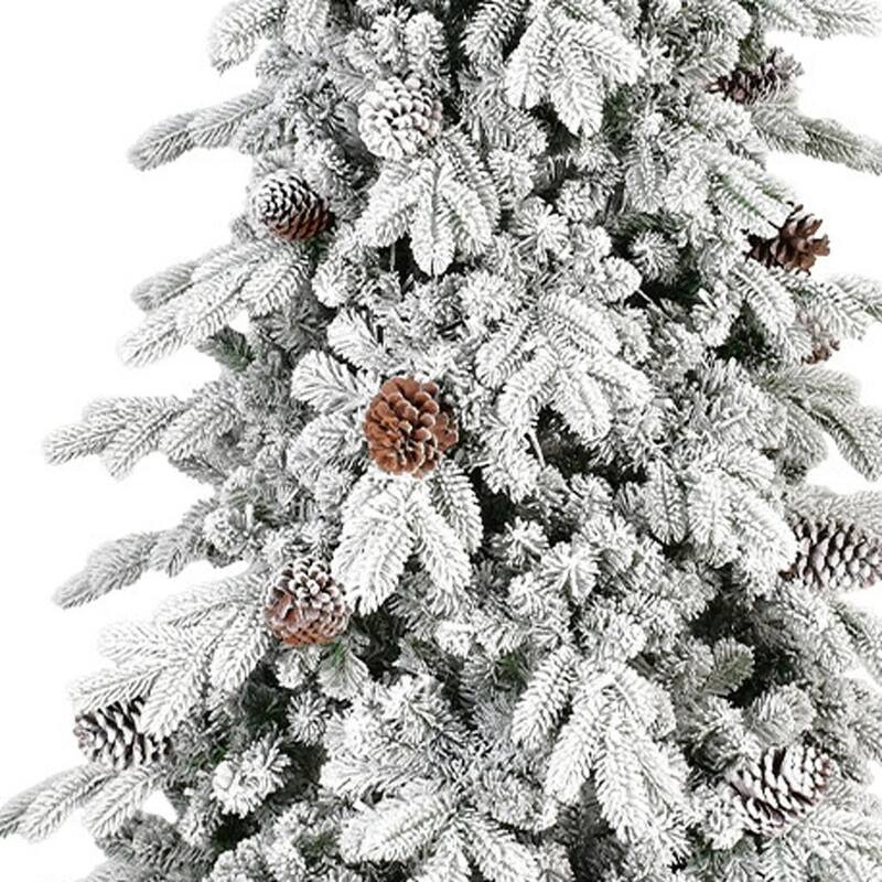 HomeRoots 7.5' Full Flocked Fir Christmas Tree With Decorations - Green - 49.00 in. x 90.00 in. x 49.00 in.