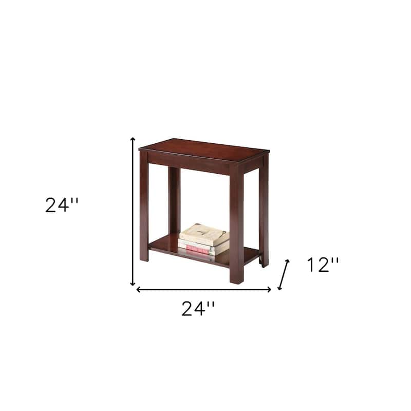 24" Narrow Wood Side Table with Bottom Shelf Rectangular End Table for Bedroom or Living Room - 24"L x 12"W x 24"H