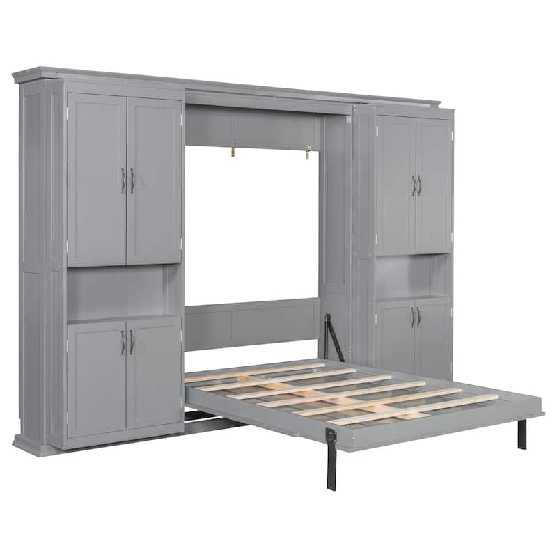 Murphy Bed Heavy Duty Cabinet Bed with Storage Shelves Queen Size
