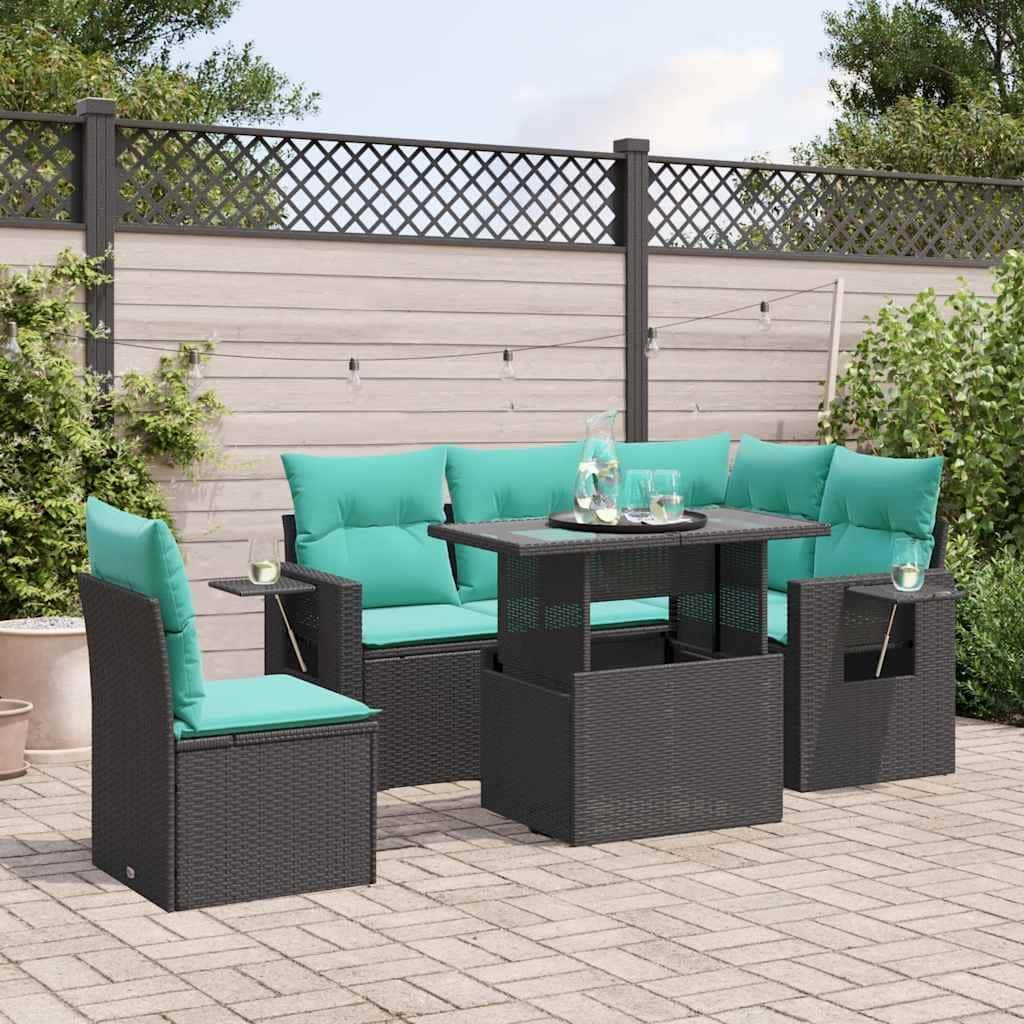 vidaXL Patio Sofa Set with Cushions Table and Couches 6 Piece Poly Rattan - 24.4 x 24.4 x 27.2