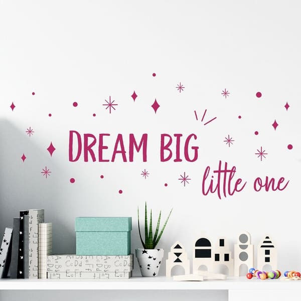 slide 2 of 7, Walplus Dream Big Little One Pink Quote Kid Wall Sticker Nursery Decor