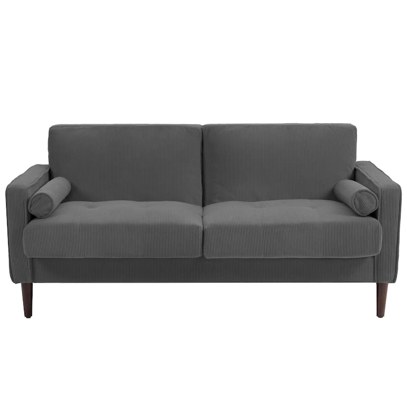 Modern Corduroy Upholstered 2 Seater Sofa with Bolster Pillows