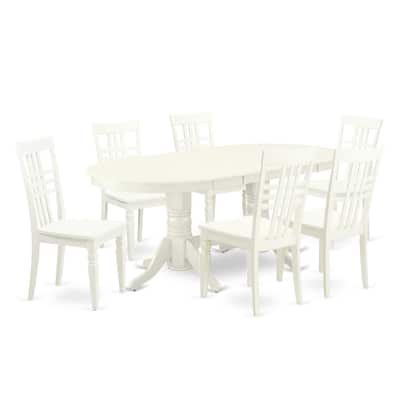 Linen White Dining Set - 7 Piece Kitchen Table & Chair Set, 59-76" Oval Table with Butterfly Leaf - 76