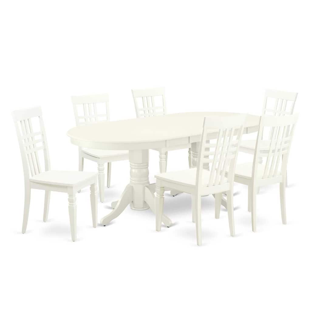 Linen White Dining Set - 7 Piece Kitchen Table & Chair Set, 59-76" Oval Table with Butterfly Leaf - 76