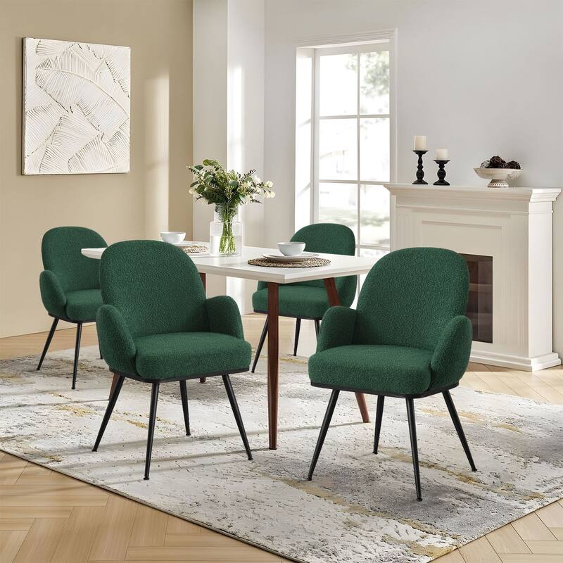 Fabric Upholstered Dining Chairs Set of 2/4 with Arms - 34.8"H x 23.2"W x 22.8"D - Set of 4 - Green