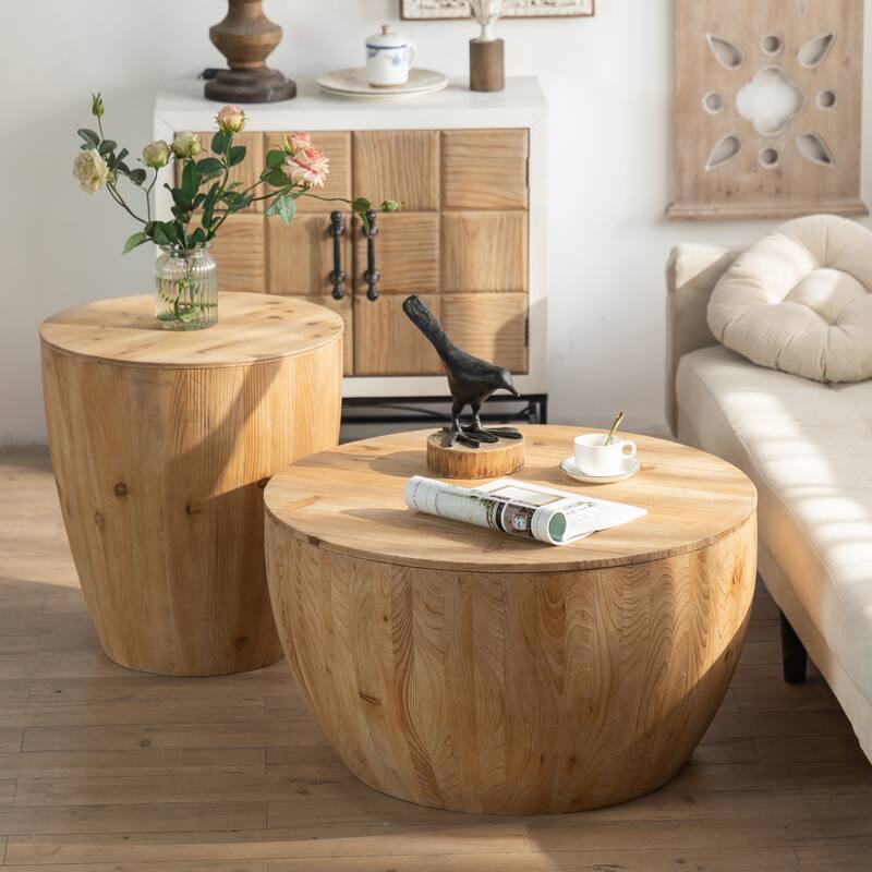 Two-piece Vintage Style Bucket Shaped Coffee Table Set