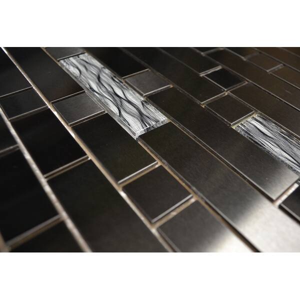 Eden Mosaic Tile Black Stainless Black Wave Glass Tile 11.8x11.8 (11