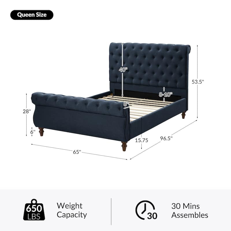 Fidelia Traditional Lighted Sleigh Platform Bed with UL Certificate by HULALA HOME