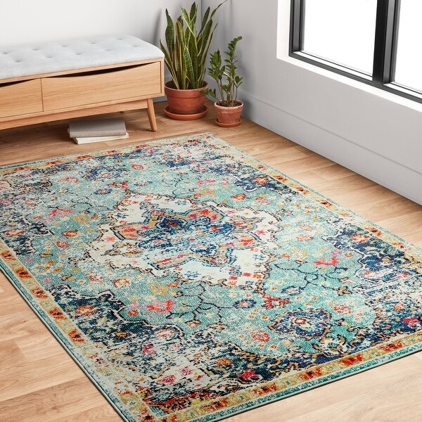 Alexander Home Vintage Boho Floral Medallion Distressed Rug. Opens flyout.