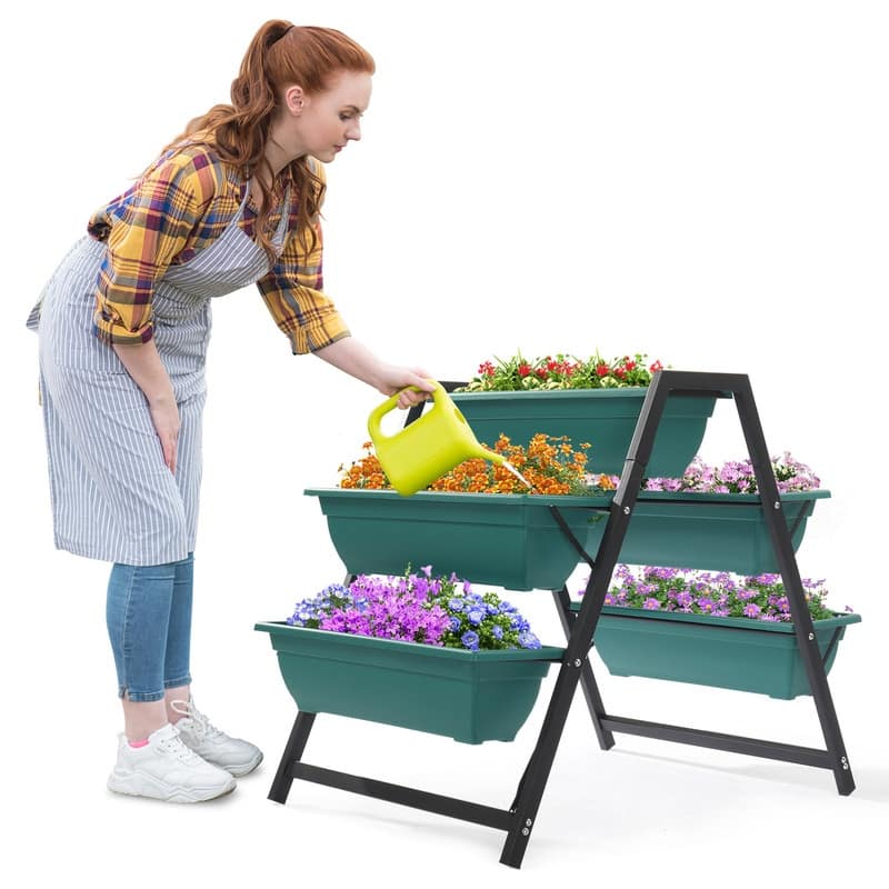 Vertical Raised Garden Bed for Herbs, Flowers, or Vegetables in Patio Balcony Indoor Outdoor - Green