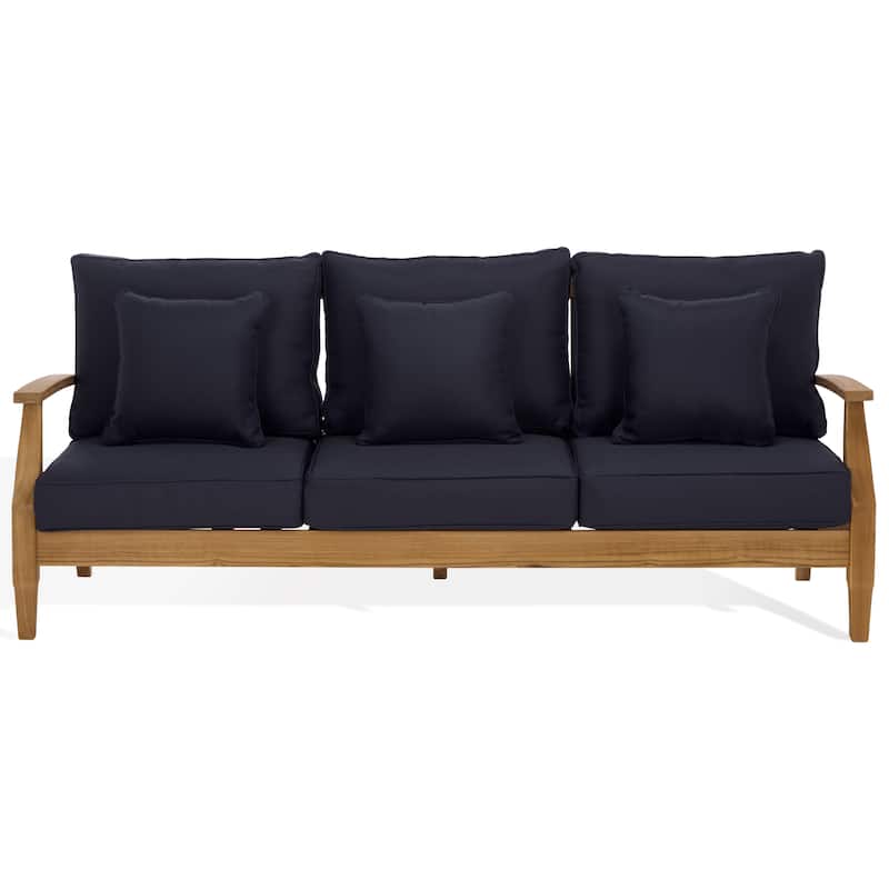 SAFAVIEH Couture Martinique Wood Patio Sofa - Natural Teak / Navy