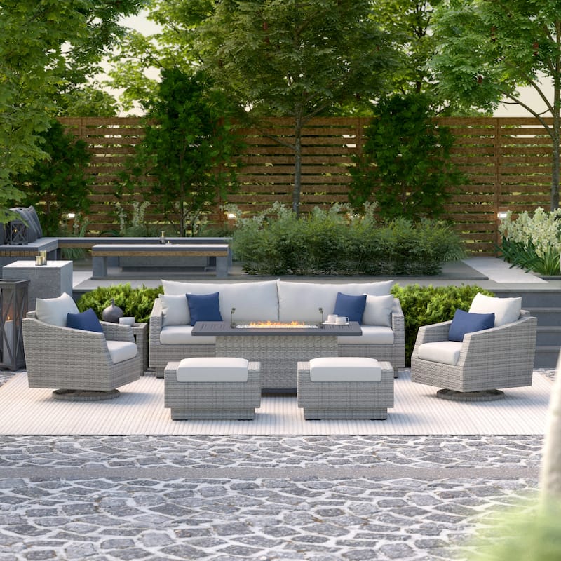 Cannes 8 Piece Sunbrella Outdoor Patio Motion Fire Set