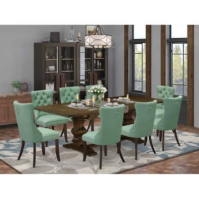 9 Piece Dining Set - Rectangle Table with Leaf & 8 Kitchen Chairs - Jacobean Finish