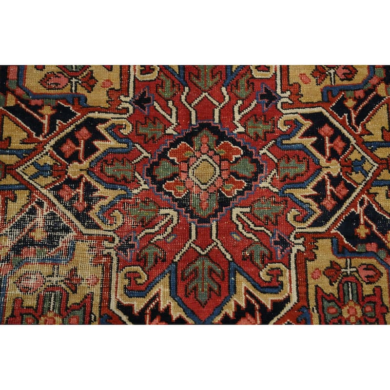 Hand Knotted Oriental 100% Wool Carpet Traditional Medallion Oranges & Rust Heriz (serapi) Area Rug - 11' 6'' X 8' 5''