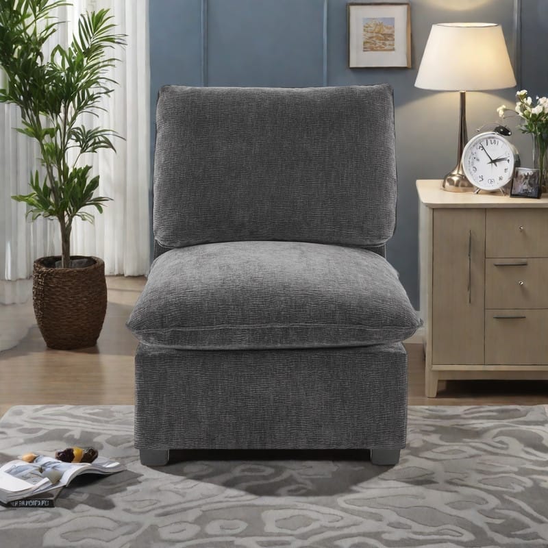 Chenille Modular Sofa Section - Deep Seat Single Module for Custom Sectionals - Dark Gray