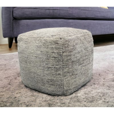 HomeRoots 18" Gray Wool Cube Pouf Ottoman