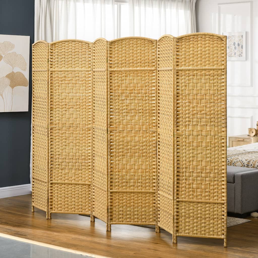Hand-Woven 6-Panel Freestanding Privacy Screen for Home and Office