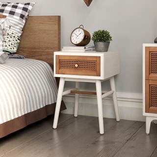COZAYH Woven Cane Front Accent Nightstand with Brass Knobs, Accent Dresser