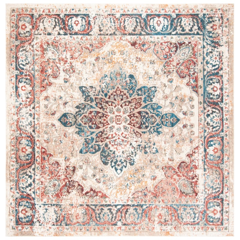 SAFAVIEH Lyric Vintage Medallion Polyester Rug - 6'7" Square - Ivory/Burgundy