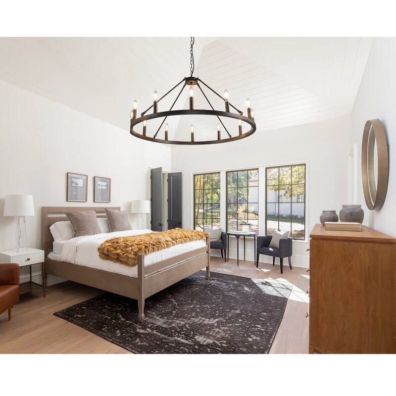 12 - Light Dimmable Wagon Wheel Chandelier