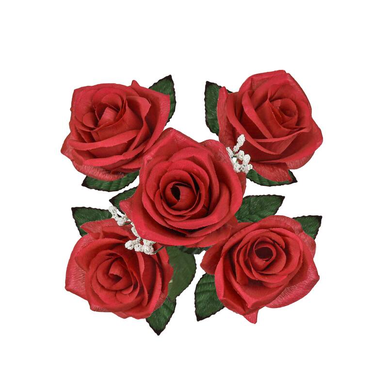 Set of 12 Red Artificial Open Rose Flower Stem Bush Bouquet 14in - 14" L x 7" W x 7" DP