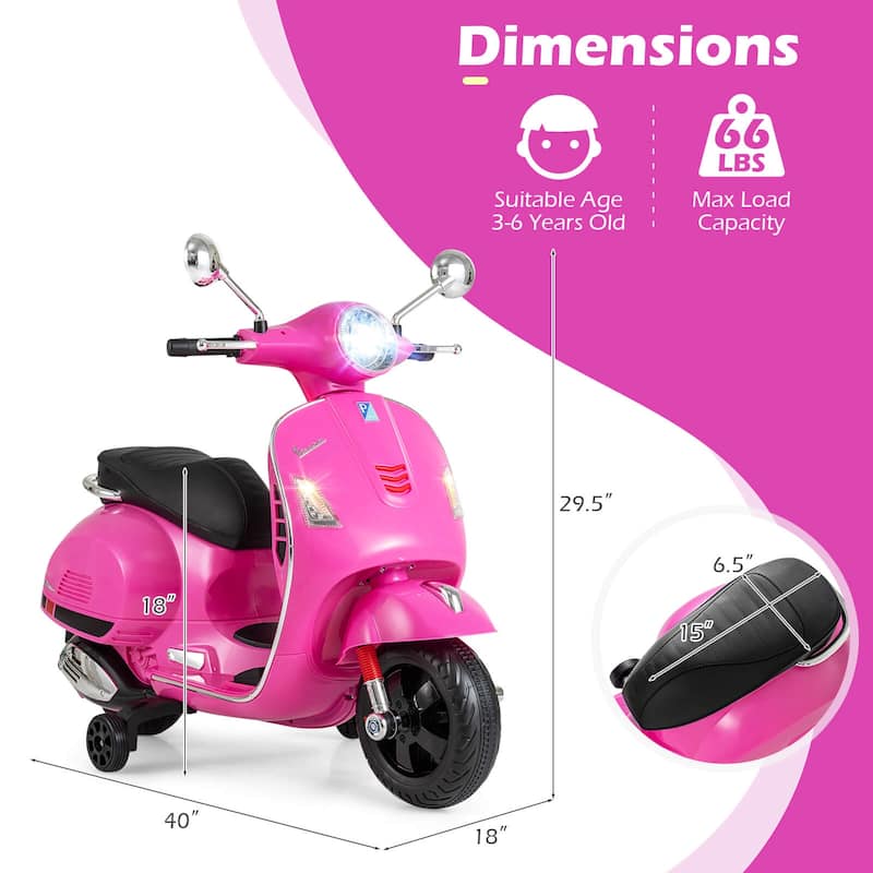 Costway Licensed VESPA 12V Kids Electric Motorcycle with Music Horn - See Details