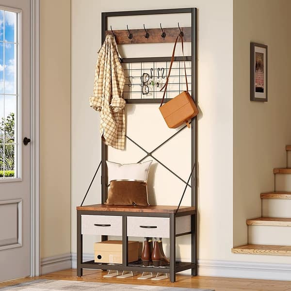 slide 2 of 9, Lakyah Rustic Hall Tree 5-in-1 Coat Rack with Storage Dressers