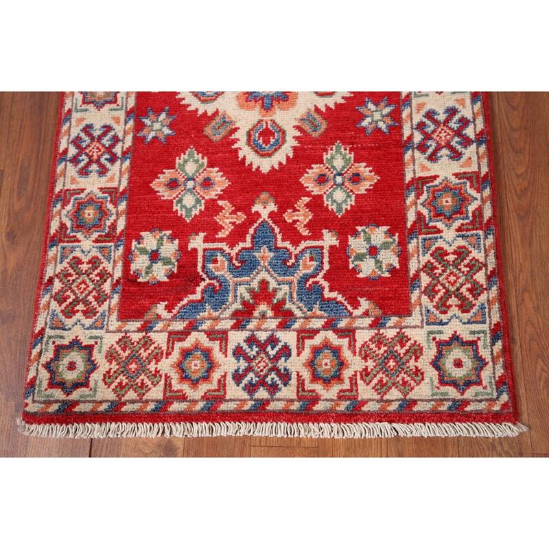 Geometric Red Kazak Accent Rug Handmade Wool Carpet - 2'0" x 2'11"