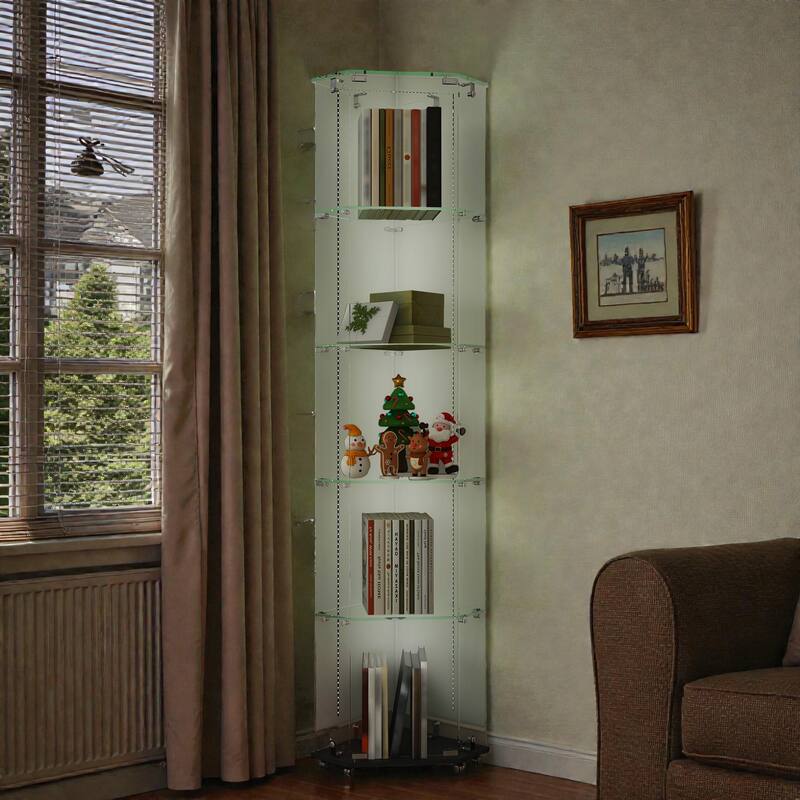 4-Tier Tempered Glass Display Case with 5-Mode Dynamic LED Lighting, Diamond Curio Cabinet for Collectibles Home Showcase - Black