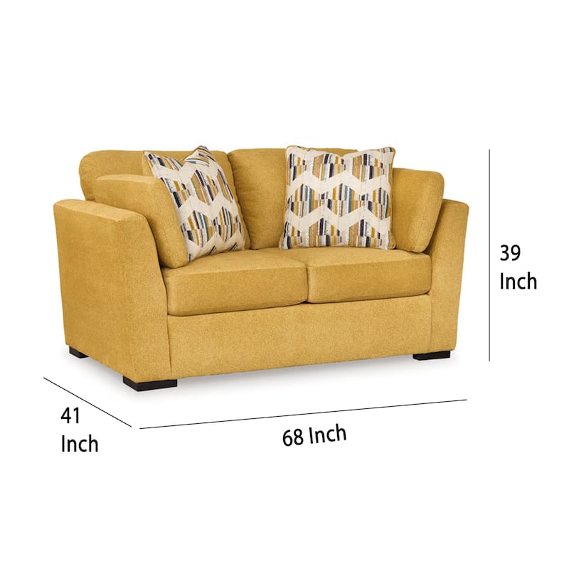 Viena Loveseat, 2 Accent Throw Pillows, Yellow Faux Velvet 68 Inch