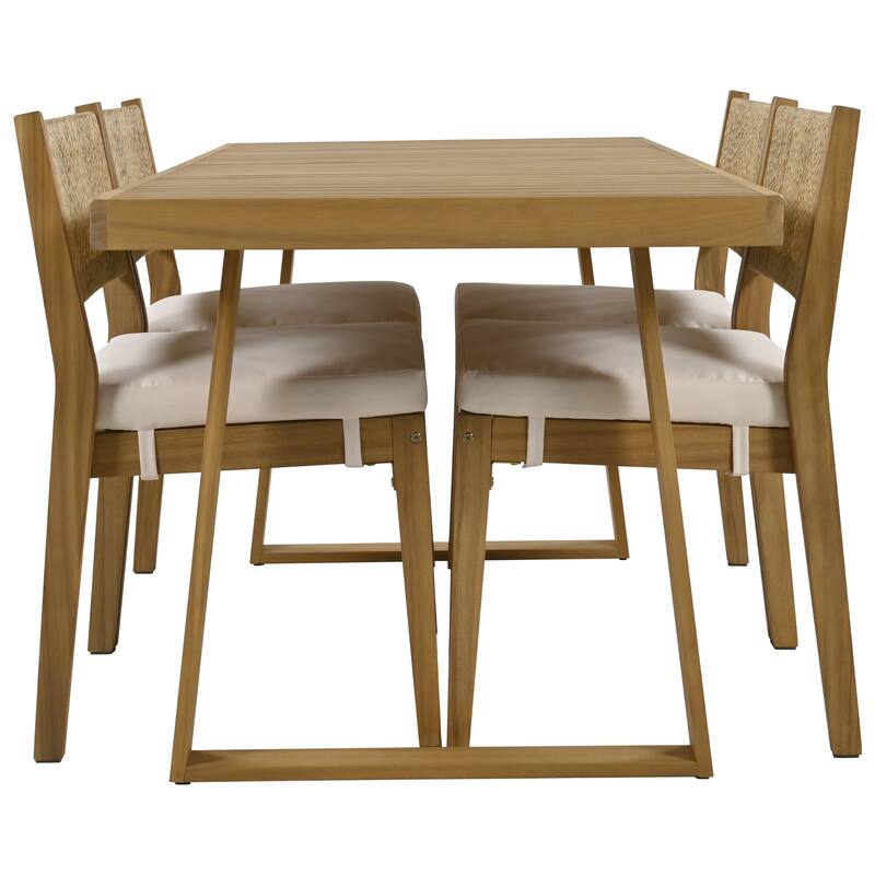 U_Style Outdoor Acacia Wood Dining Table and Chair Set, Thick Cushions