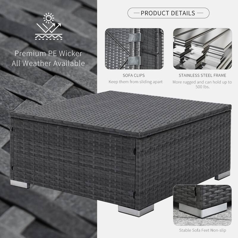 Outdoor Wicker Rattan Ottomans with Soft Cushions (Set of 2)