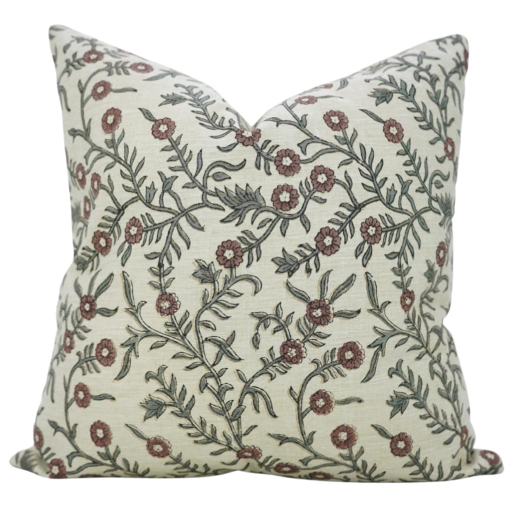 Fabdivine Block Print Floral Pillow Cover 18x18 Inch for Sofa Wine Chair Bed Boho Farmhouse Décor Square Cushioncase, Shehjan