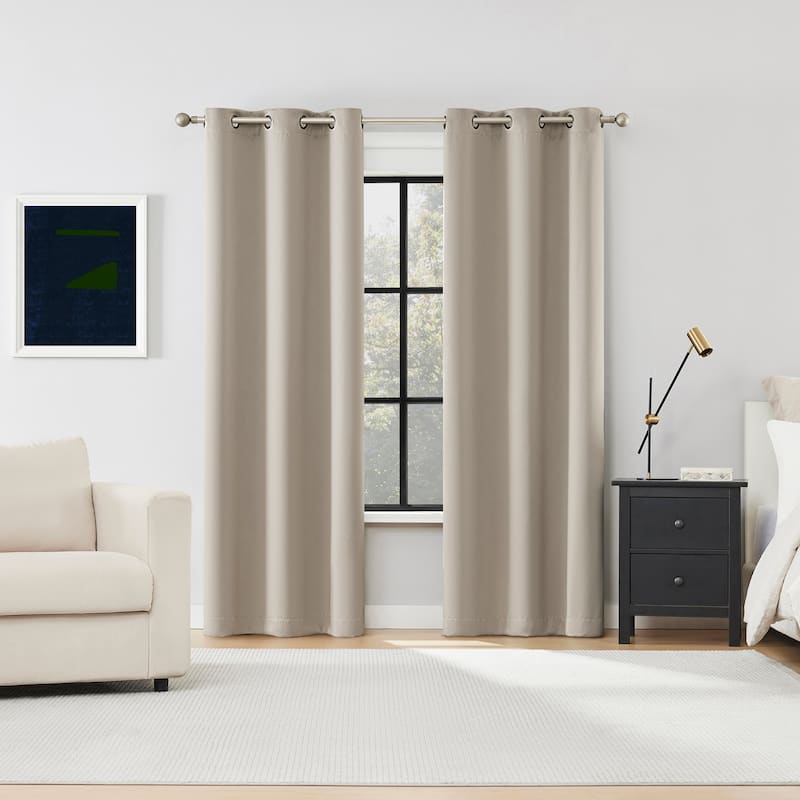 Sun Zero Sheridan Dual-Sided Magnetic Closure Total Blackout Grommet 2-Piece Curtain Panel Pair