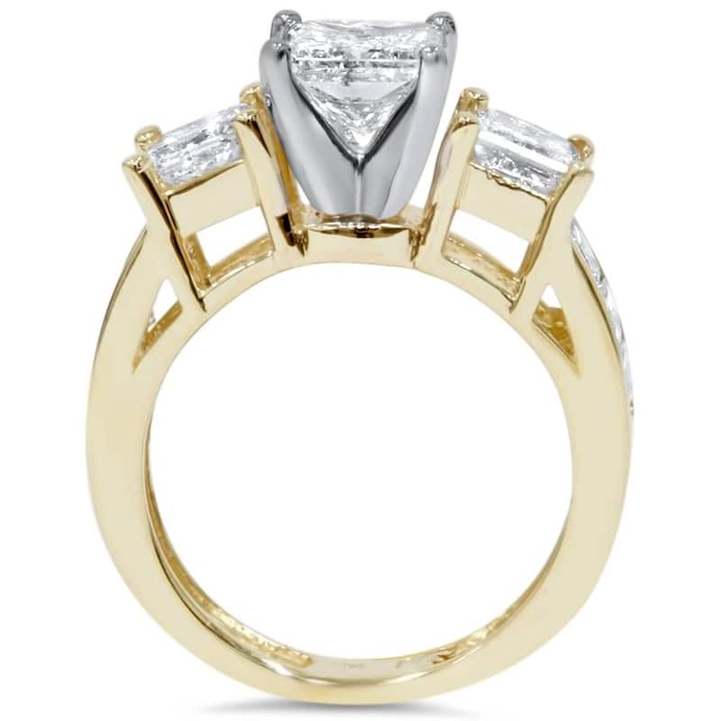 2ct Princess Cut Diamond 3 stone Engagement Ring Yellow Gold