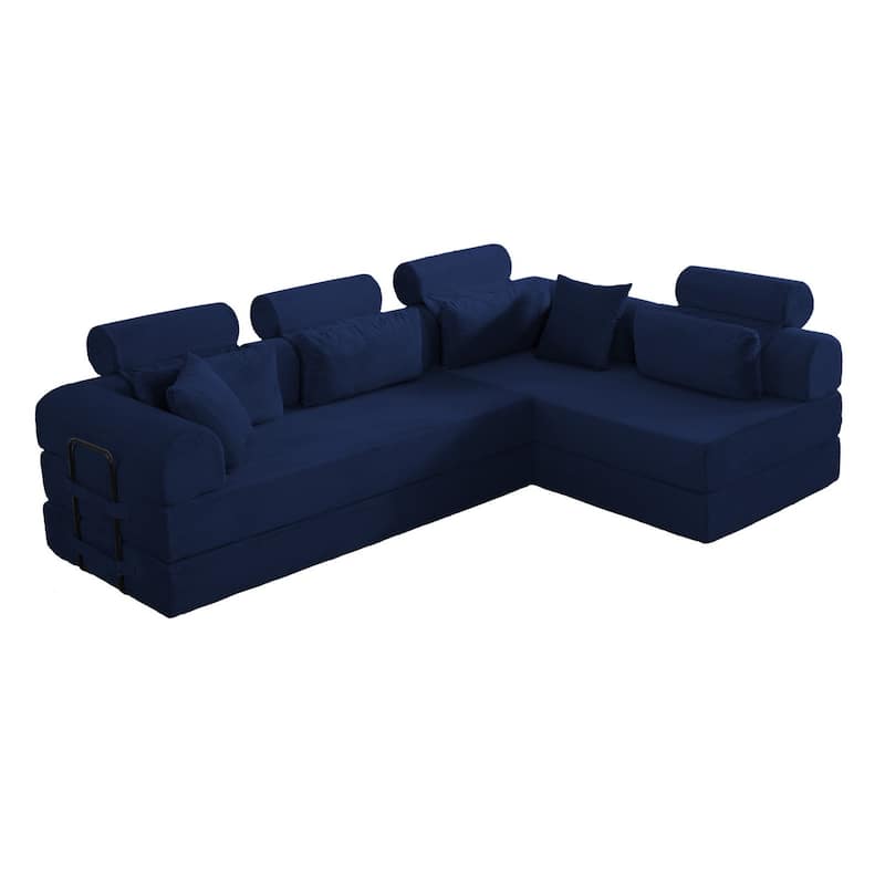 106.3" L-Shaped Corduroy Sectional Sofa with Pillows, No Assembly Required