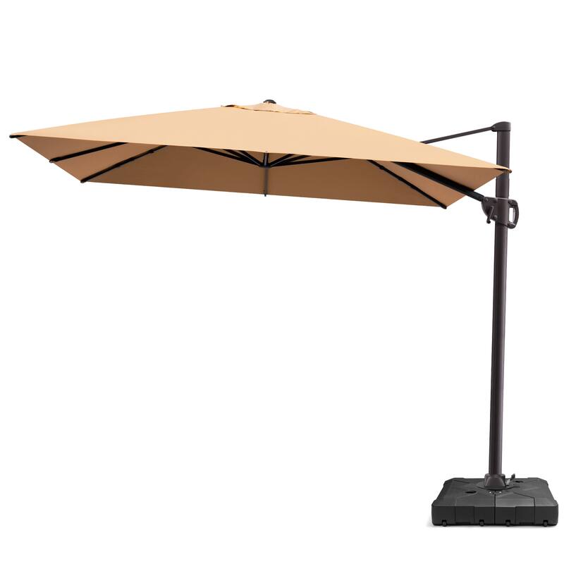 Outdoor 9 x 11 Ft Cantilever Patio Umbrella 360 Degree Rotation with Wheel Base - Tan