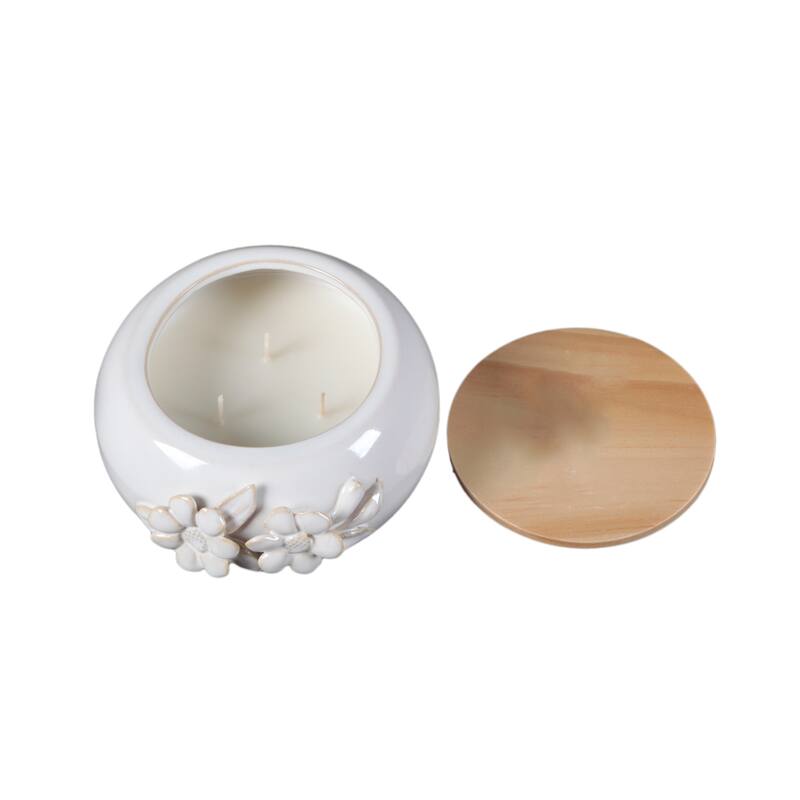 5.52" Ceramic Flower Candle w Lid