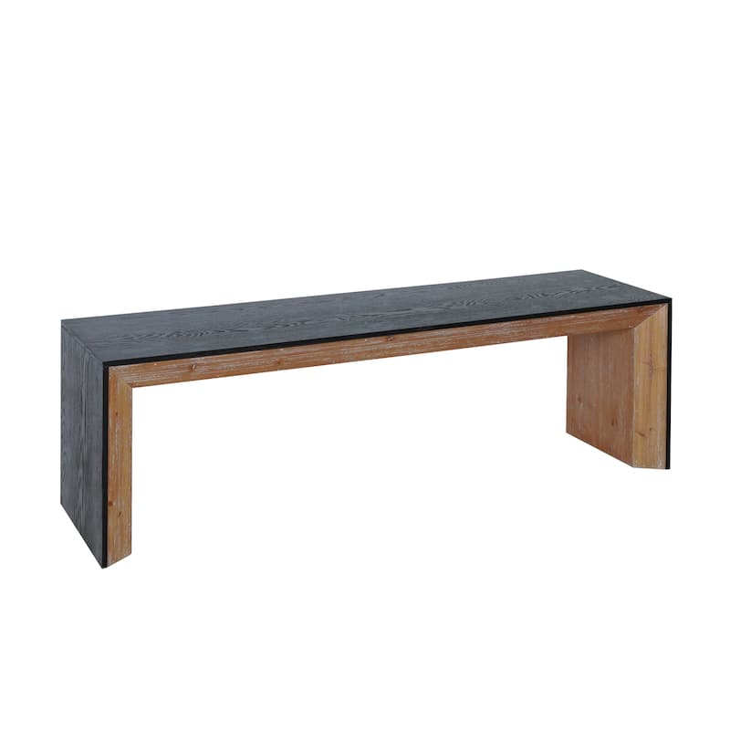 Roomfitters 59 Inch Modern Wood Bench, Two-Tone Black and Natural Finish
