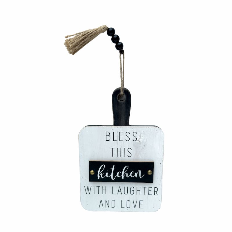 Cutting Board Shaped Kitchen Hanging Sign with Beads and Tassels