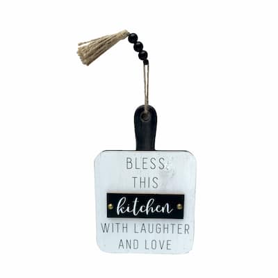 Cutting Board Shaped Kitchen Hanging Sign with Beads and Tassels