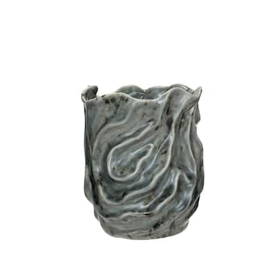 Stoneware Organic Shaped Vase with Crackle Glaze