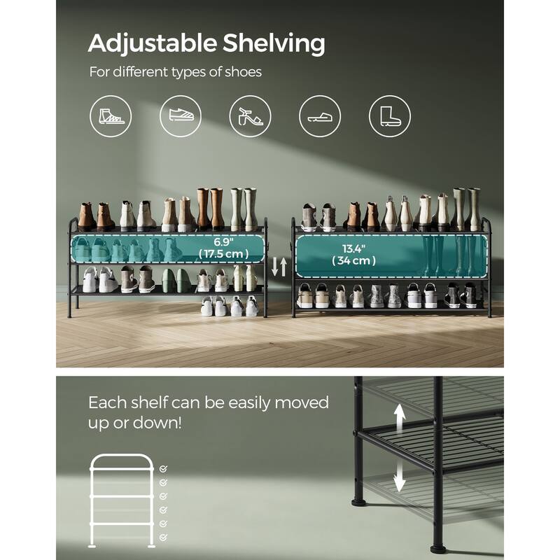 Moder Metal Shoe Rack Organizer with Shelf Storage with Side Hooks for Multiples Shoes Pairs