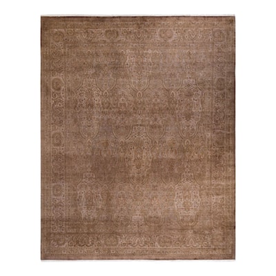 Overton Hand Knotted Wool Vintage Inspired Modern Contemporary Overdyed Brown Area Rug - 8' 2" x 10' 2"