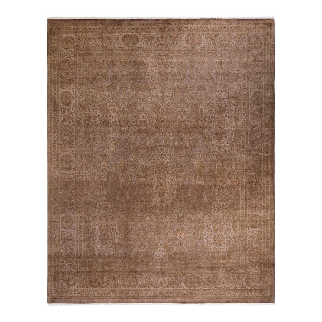 Overton Hand Knotted Wool Vintage Inspired Modern Contemporary Overdyed Brown Area Rug - 8' 2" x 10' 2"