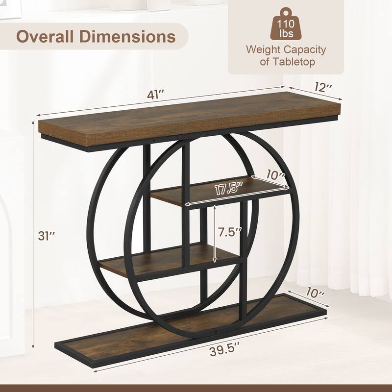 Gymax 4-Tier Console Table w/Storage Shelves Circle Base Accent Behind